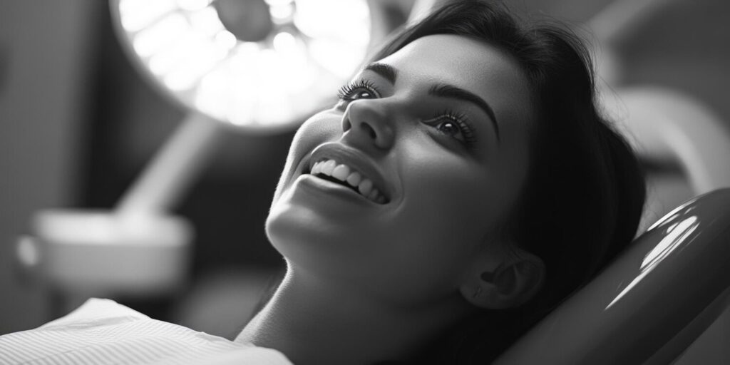 woman is smiling while laying dental chair 99233 149381 woman is smiling while laying dental chair 99233 149381
